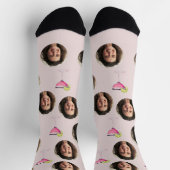 カスタム顔&カクテル | ピンクパーソナライズされた ソックス (上部)