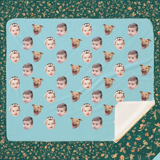 カスタム顔、家族ユニークギフト3写真顔 シェルパブランケット