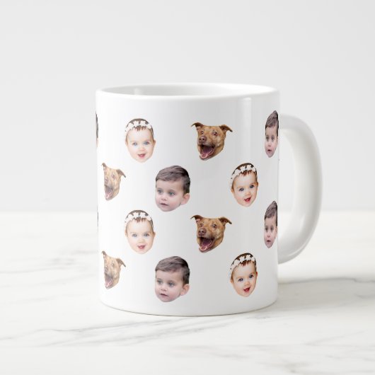 カスタム顔、家族ユニークギフト3写真顔 ジャンボコーヒーマグカップ (正面右)
