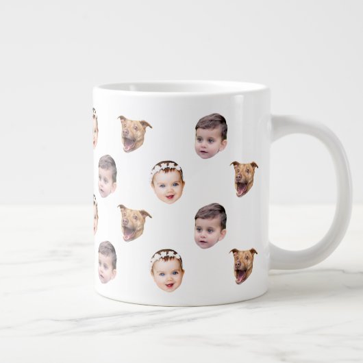 カスタム顔、家族ユニークギフト3写真顔 ジャンボコーヒーマグカップ (右)
