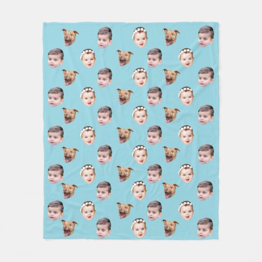 カスタム顔、家族ユニークギフト3写真顔 フリースブランケット (正面)