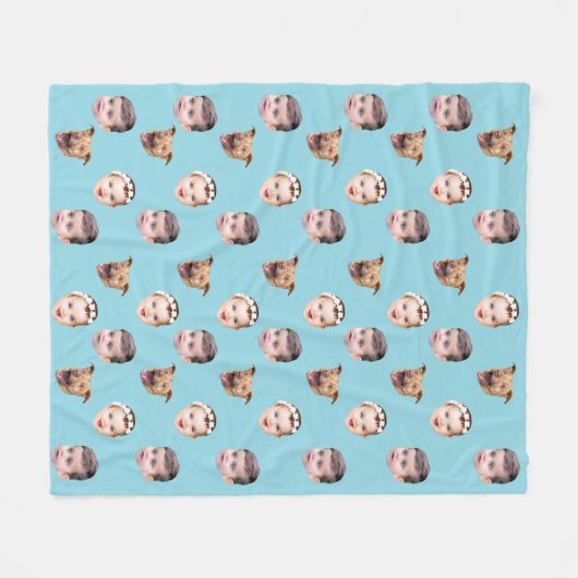 カスタム顔、家族ユニークギフト3写真顔 フリースブランケット (正面(横))