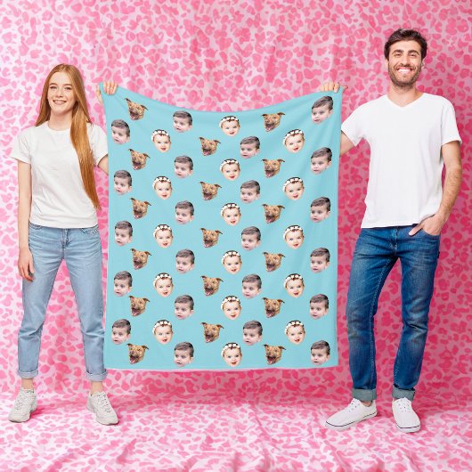 カスタム顔、家族ユニークギフト3写真顔 フリースブランケット
