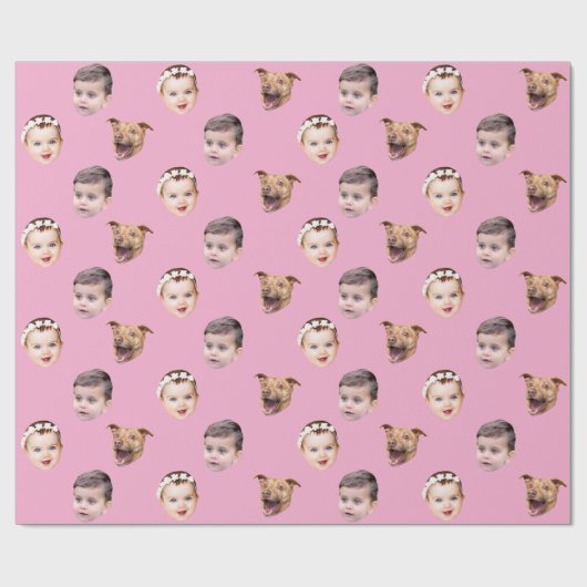 カスタム顔、家族ユニークギフト3写真顔 ラッピングペーパー (フラット)