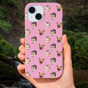 カスタム顔、家族ユニークギフト3写真顔 iPhone 15ケース