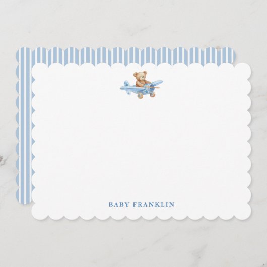 カスタム飛行機ベビー文房具ベビーシャワー サンキューカード (正面/裏面)