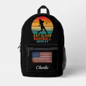 カスタム食べ寝野球リピーター プリントバックパック (正面)