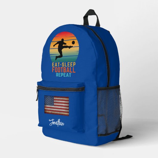 カスタム食べ眠サッカー中継スポーツ プリントバックパック (裏面右端)