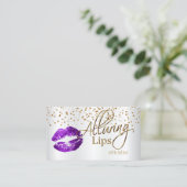 カスタム魅力的 – 唇の金ゴールド紙吹雪と紫の唇 名刺 (スタンド正面)