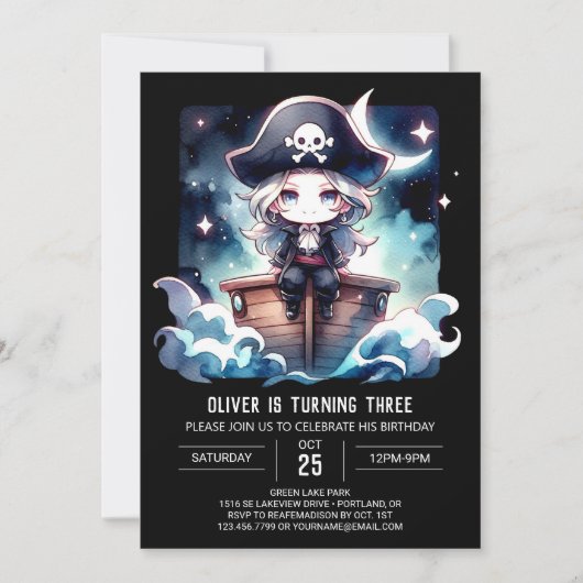 カスタム魅惑の海賊誕生日 招待状 (正面)