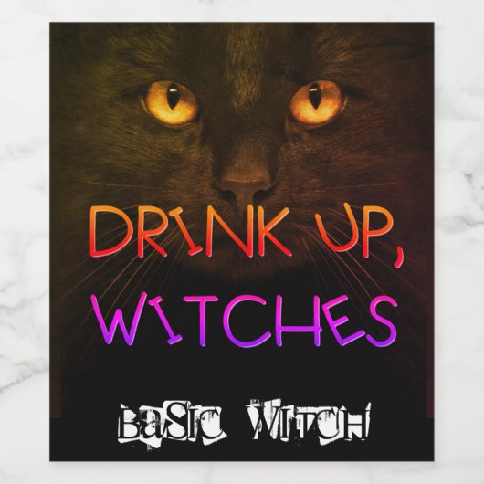 カスタム魔女の黒猫ギフトを飲みおもしろい込むクール ワインラベル (シングルラベル)