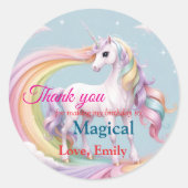 カスタム魔法のユニコーンレインボーバースデーパーティー ラウンドシール (正面)