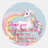 カスタム魔法のユニコーンレインボーバースデーパーティー ラウンドシール (正面)