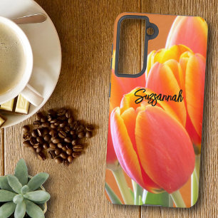 カスタム鮮やかOrange Tulip花写真 Samsung Galaxy S21ケース