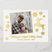 カスタム鹿と雪片オンホワイト金ゴールド 箔シーズンカード (正面)