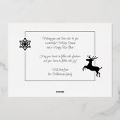 カスタム鹿と雪片オンホワイト金ゴールド 箔シーズンカード (裏面)