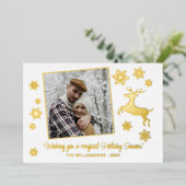 カスタム鹿と雪片オンホワイト金ゴールド 箔シーズンカード (立ち正面)