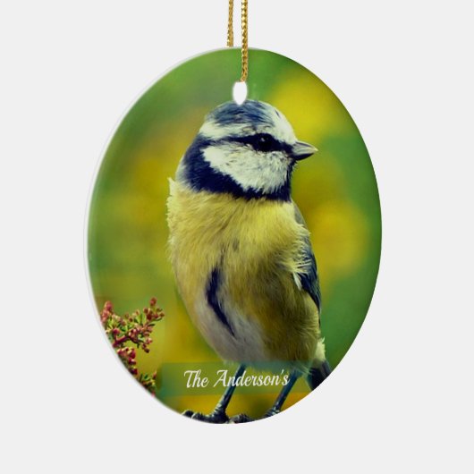 カスタム黄色で焼かれた青いチャット写真 セラミックオーナメント (右)