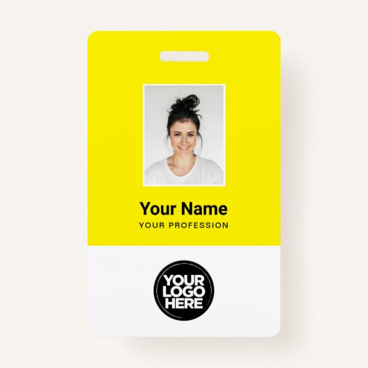 カスタム黄色の従業員の写真、バーコード、ロゴ、名前 バッジ (正面)