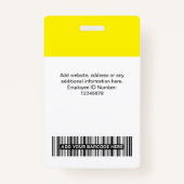 カスタム黄色の従業員の写真、バーコード、ロゴ、名前 バッジ (裏面)