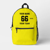 カスタム黄色の黒名、番号、チームスポーツ プリントバックパック (正面)