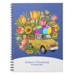 カスタム黄色トラックの運イースターエッグの花 ノートブック