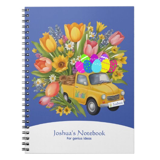 カスタム黄色トラックの運イースターエッグの花 ノートブック (正面)