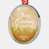 カスタム黄金雪の平和な森メリークリスマス メタルオーナメント (左)