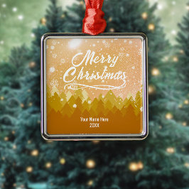 カスタム黄金雪の平和な森メリークリスマス メタルオーナメント