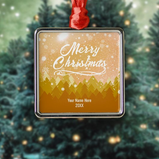 カスタム黄金雪の平和な森メリークリスマス メタルオーナメント