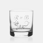 カスタム黒い書道カップル名イニシャル ウイスキーグラス (正面)