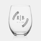 カスタム黒い書道カップル名イニシャル ステムなしワイングラス (正面)