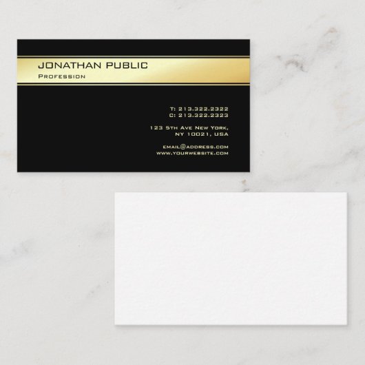 カスタム黒および金ゴールドエレガントモダンテンプレート 名刺 (正面/裏面)