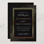 カスタム黒および金ゴールド結婚式招待状テンプレート (正面/裏面)