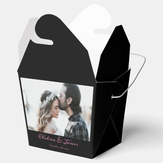 カスタム黒とピンクの書結婚跡の写真 フェイバーボックス (オープン)