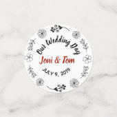 カスタム黒とフローラのフォトデザイン コンフェッティ (スモール正面)