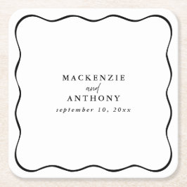 カスタム黒と白の波形結婚のお洒落 スクエアペーパーコースター