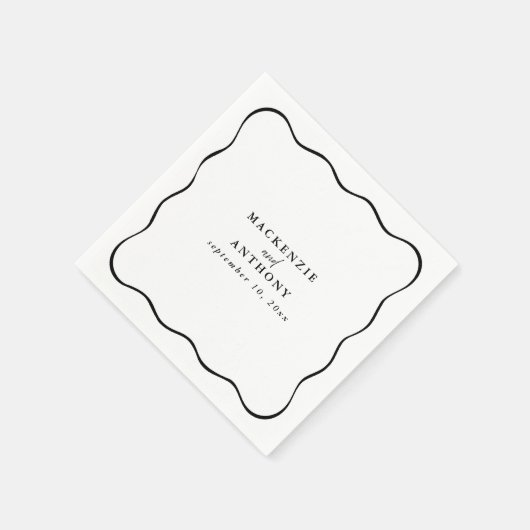 カスタム黒と白の波状フレームの結婚カクテル スタンダードカクテルナプキン (角)