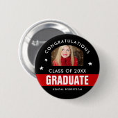 カスタム黒と赤の卒業写真ボタン 缶バッジ (正面&裏面)