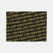 カスタム黒と金ゴールドのパーソナライズされたベビー名ギフト フリースブランケット (正面(横))