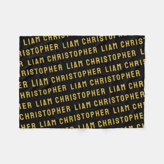 カスタム黒と金ゴールドのパーソナライズされたベビー名ギフト フリースブランケット (正面(横))