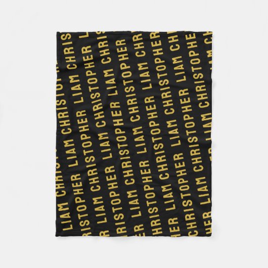 カスタム黒と金ゴールドのパーソナライズされたベビー名ギフト フリースブランケット (正面)