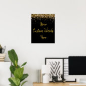 カスタム黒と金ゴールドの記念日パーティーウェルカムサイン ポスター (ホームオフィス)