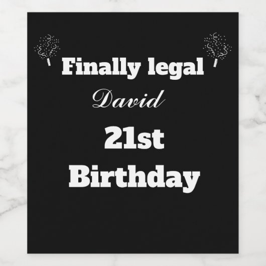 カスタム黒エレガント最後に法的21歳の誕生日 ワインラベル (シングルラベル)