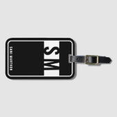 カスタム黒エレガント白モノグラム旅行 ラゲッジタグ (正面横)