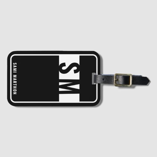 カスタム黒エレガント白モノグラム旅行 ラゲッジタグ (正面横)