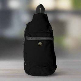 カスタム黒エレガント金ゴールドイニシャルモノグラム スリングバッグ