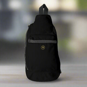 カスタム黒エレガント金ゴールドイニシャルモノグラム スリングバッグ