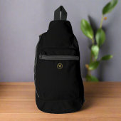 カスタム黒エレガント金ゴールドイニシャルモノグラム スリングバッグ