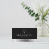 カスタム黒エレガント銀QRコード 名刺 (スタンド正面)